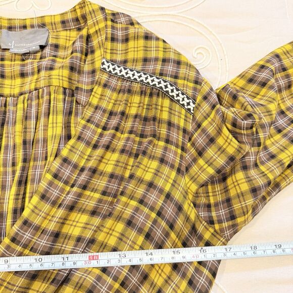Anthropologie Dalton Wrap Maxi Dress Plaid Mustard Yellow Academia Fall Medium - Picture 15 of 16